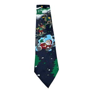 Ho Ho Ho Santa Skiing Reindeer Christmas Necktie Novelty Holiday Tie